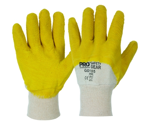 GLOVE LATEX YELLOW GLASS GRIPPER RIPPLE FINISH FOR GRIP